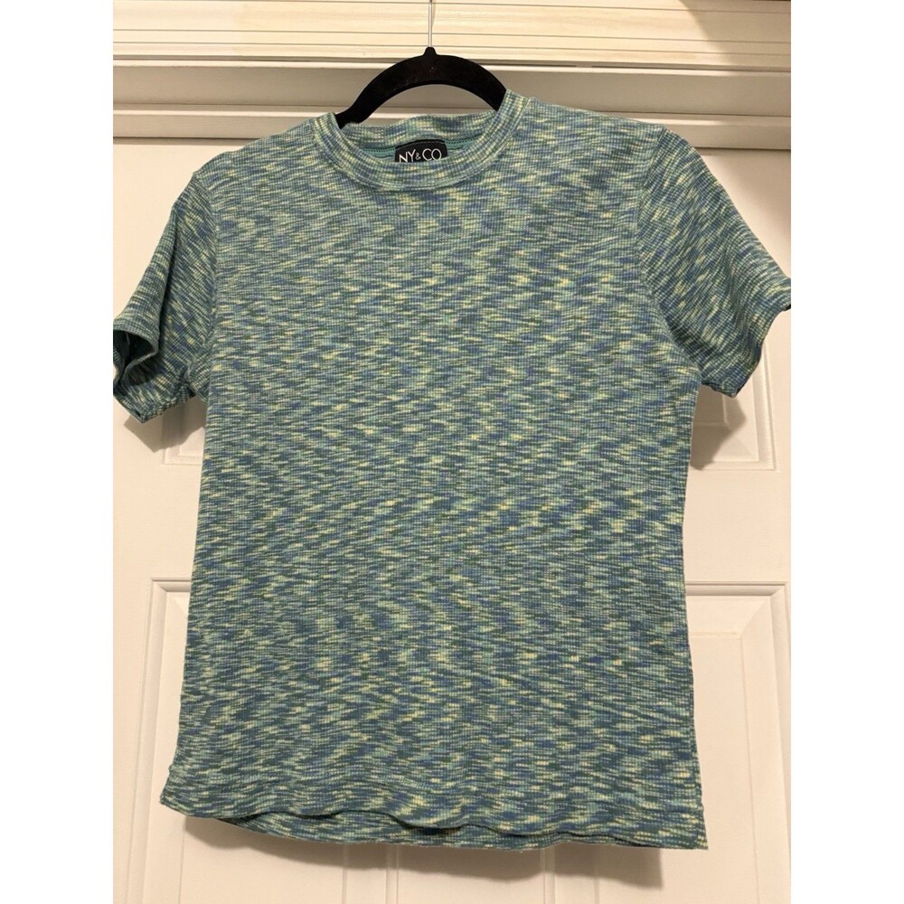NY & Co Women’s Green Yellow Ribbed T-Shirt Size S